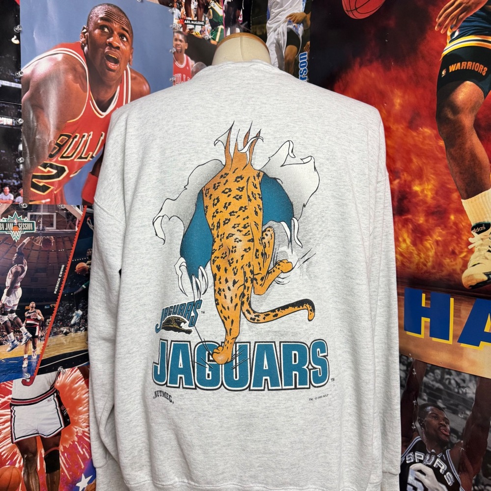 Vintage 90s Jacksonville Jaguars Nutmeg Break Through NFL Sweatshirt Sz 2XL - Picture 4 of 6
